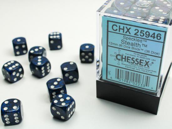 Speckled 12mm D6 Dice Blocks (36) Stealth