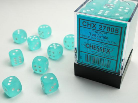 Frostet 12mm D6 Dice Block (36) Teal/White