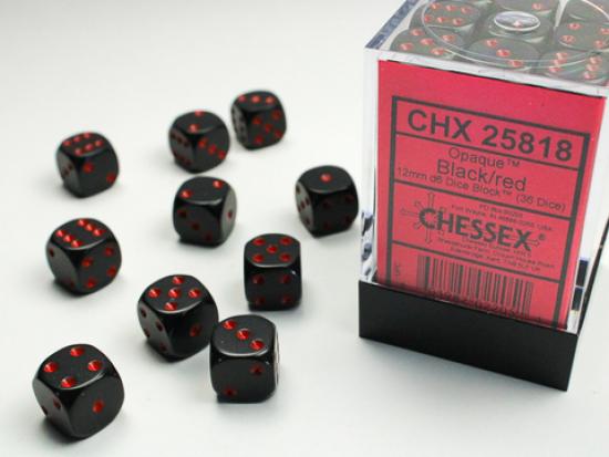 Opaque 12mm d6 Black/red Dice Block™ (36 dice)