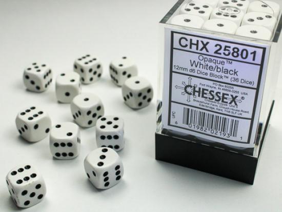 Opaque 12mm d6 White/black Dice Block™ (36 dice)