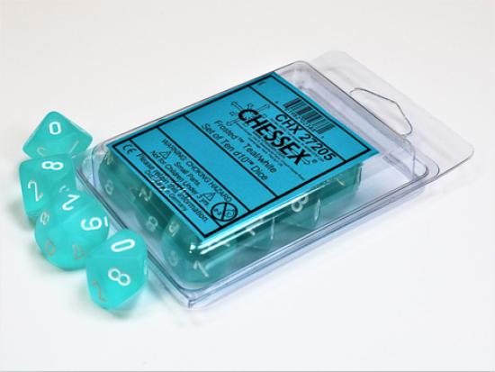 Frosted Teal/white Set of Ten d10s
